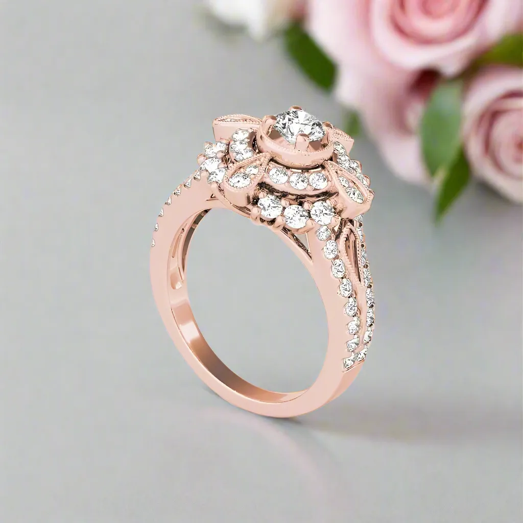 0.5 Ct Diamond Double Halo Engagement Ring