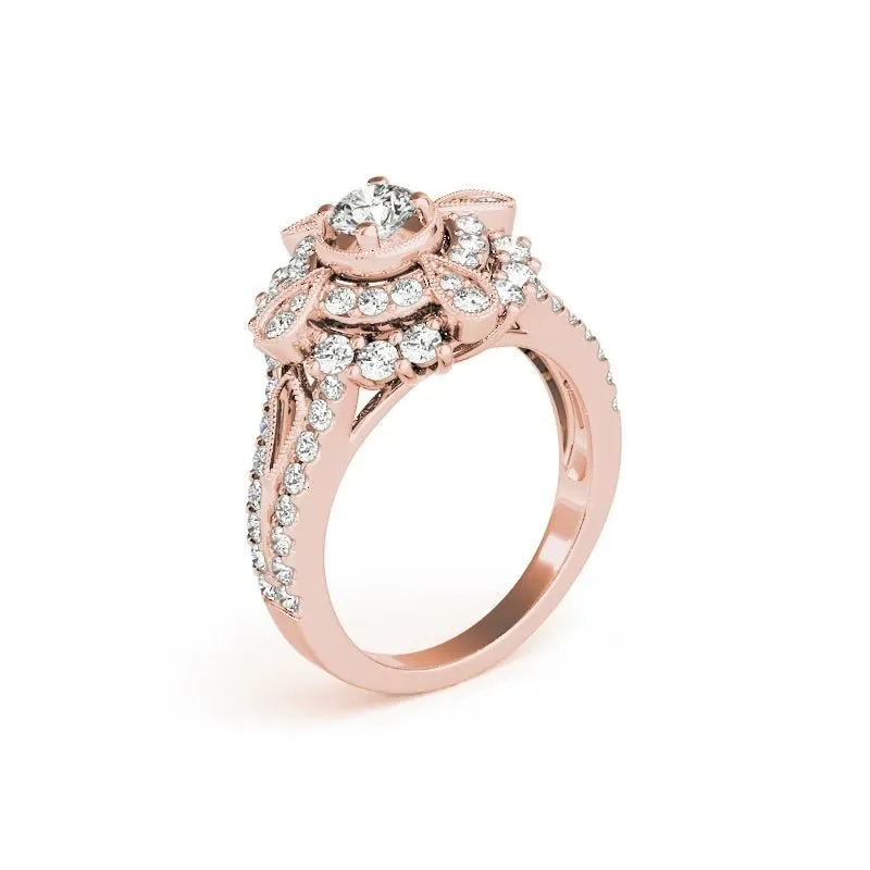 0.5 Ct Diamond Double Halo Engagement Ring