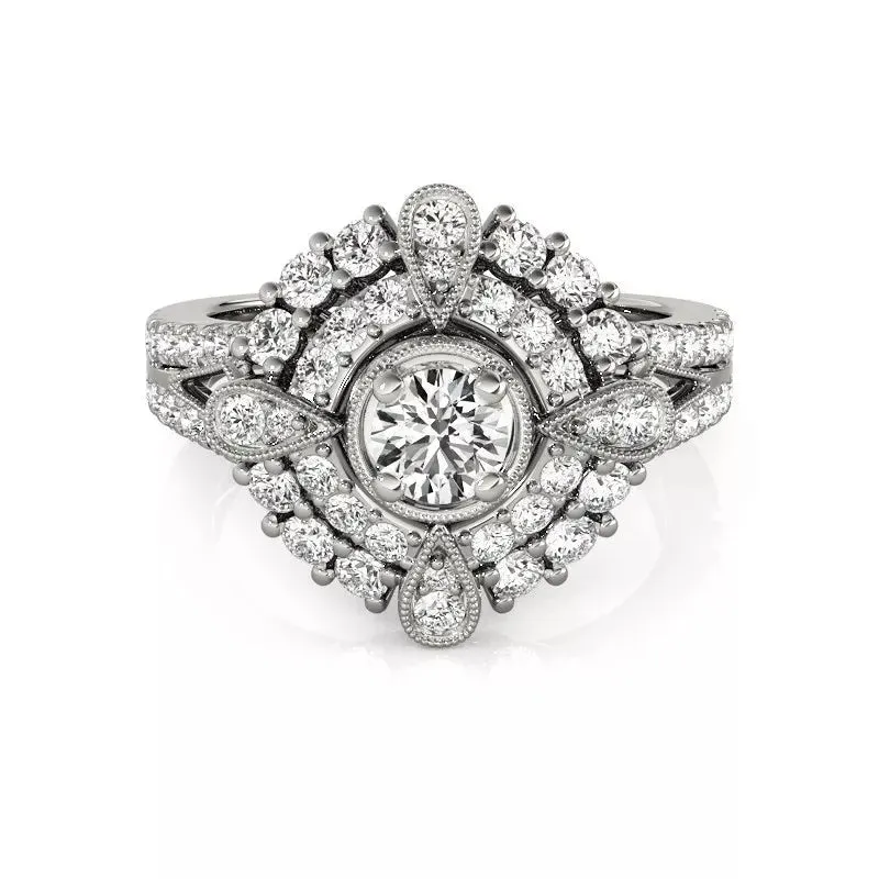 0.5 Ct Diamond Double Halo Engagement Ring