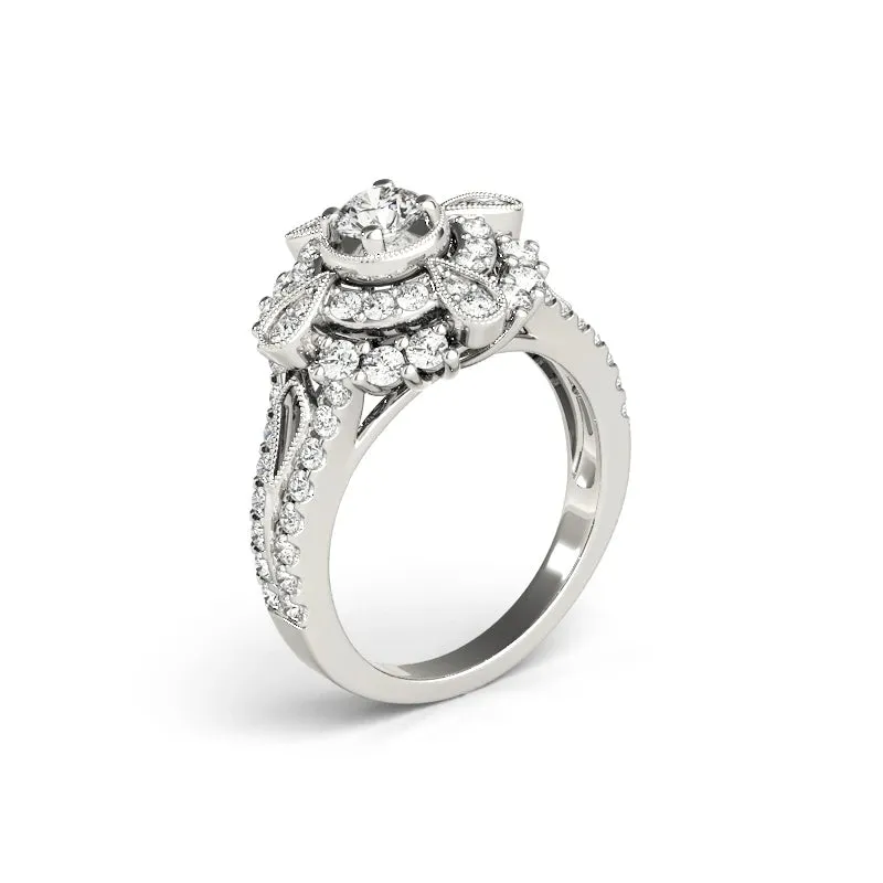 0.5 Ct Diamond Double Halo Engagement Ring