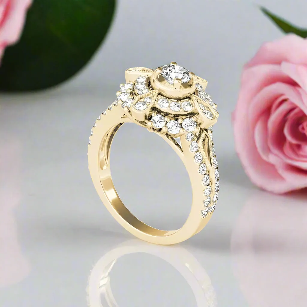 0.5 Ct Diamond Double Halo Engagement Ring
