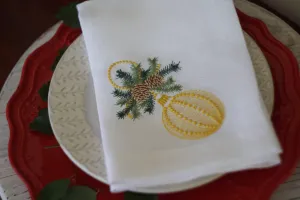 #068 | Pinecones on a branch with a Christmas tree toy | Linen napkins