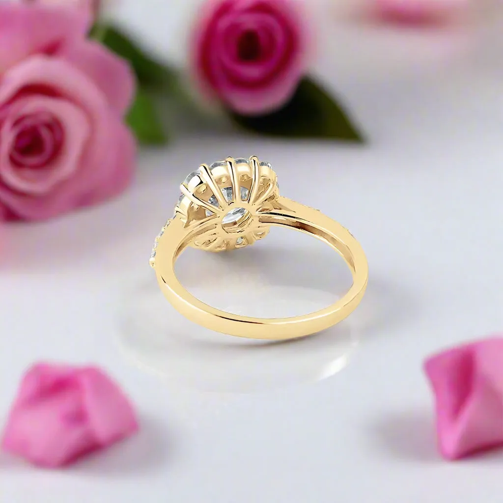 10k Yellow Gold 1.2 Ct Diamond Halo Engagement Ring