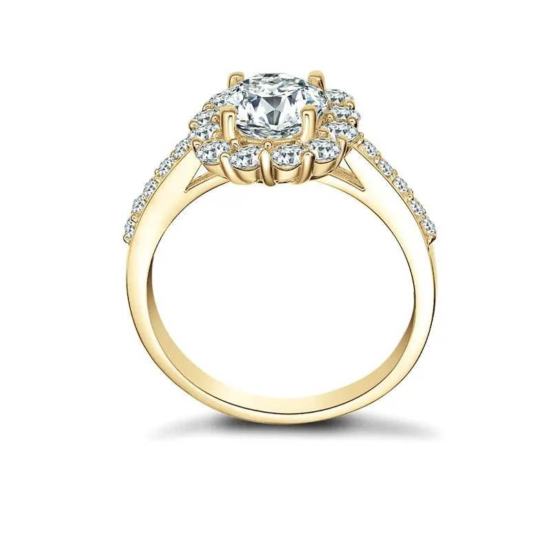 10k Yellow Gold 1.2 Ct Diamond Halo Engagement Ring