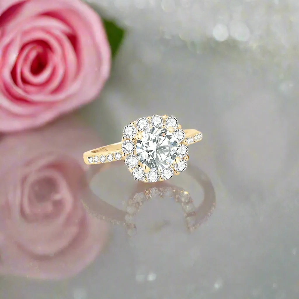 10k Yellow Gold 1.2 Ct Diamond Halo Engagement Ring