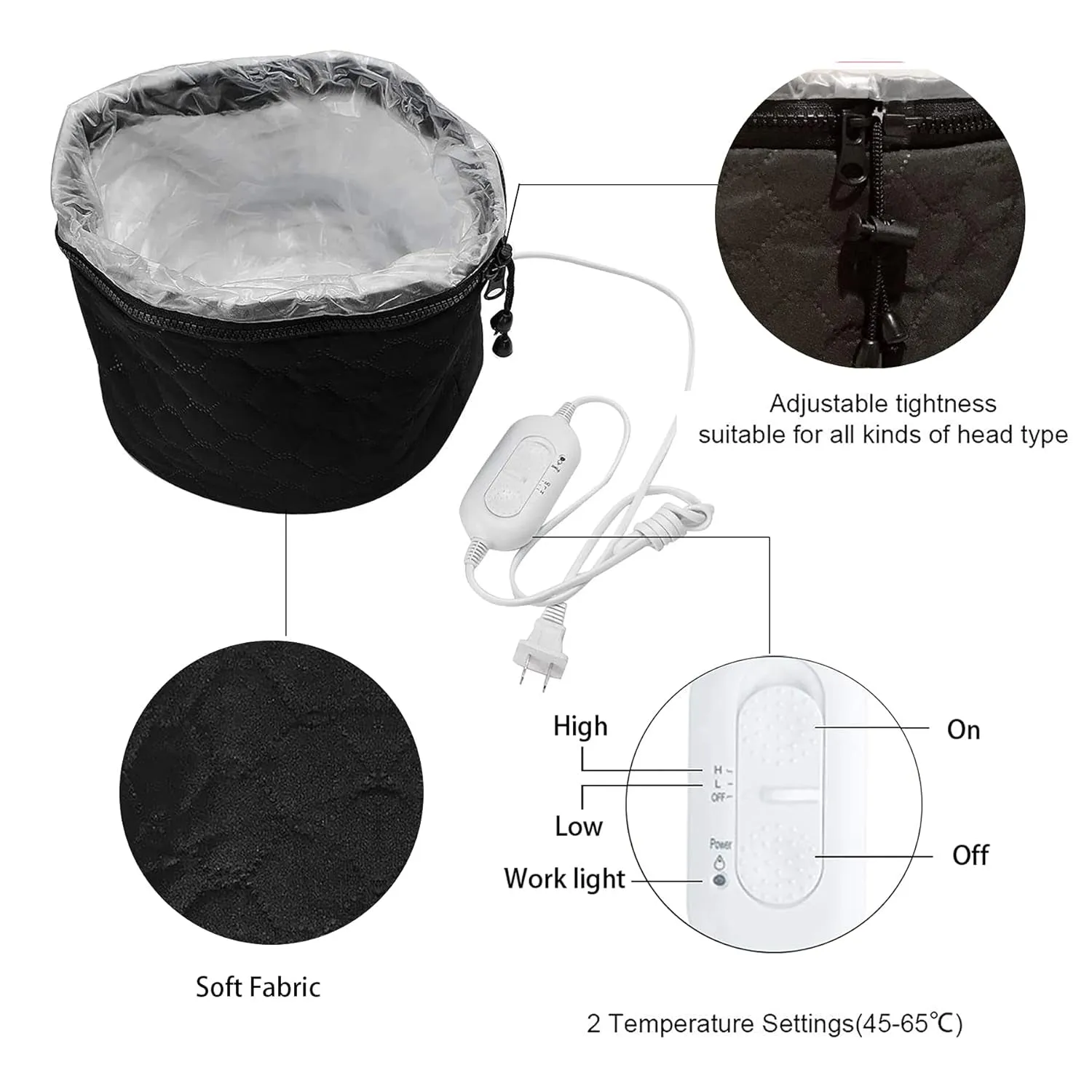 110V Electric Hair Cap,Hair Care Hat,Home Hair SPA Beauty Cap,Hair Steamer Thermal Heat Cap,Nourishing Hair Hat with 3 Mode Temperature Control Black
