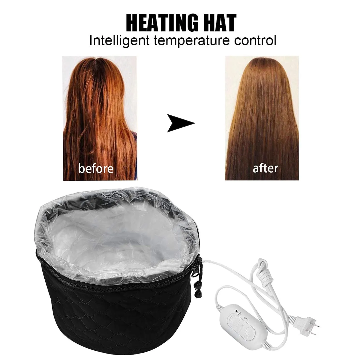 110V Electric Hair Cap,Hair Care Hat,Home Hair SPA Beauty Cap,Hair Steamer Thermal Heat Cap,Nourishing Hair Hat with 3 Mode Temperature Control Black