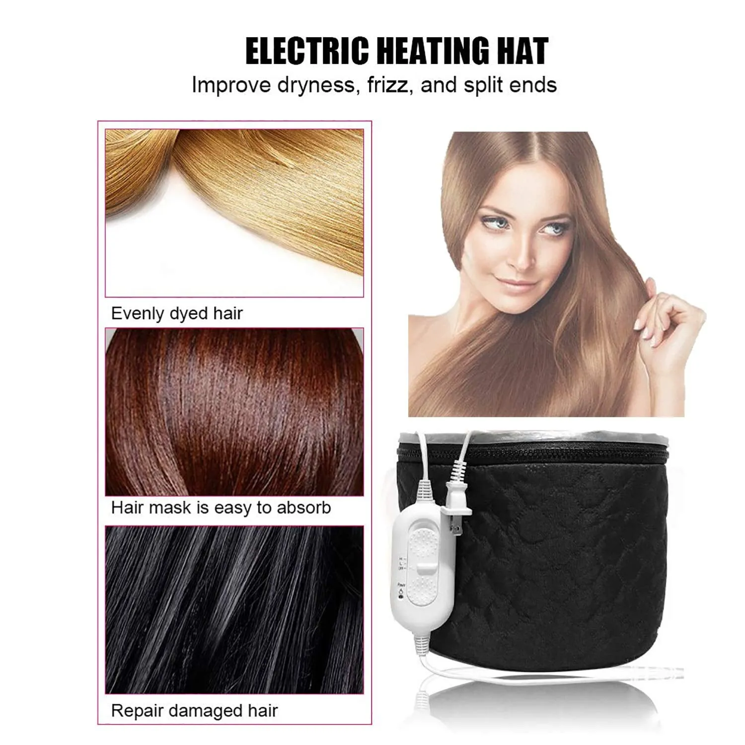 110V Electric Hair Cap,Hair Care Hat,Home Hair SPA Beauty Cap,Hair Steamer Thermal Heat Cap,Nourishing Hair Hat with 3 Mode Temperature Control Black