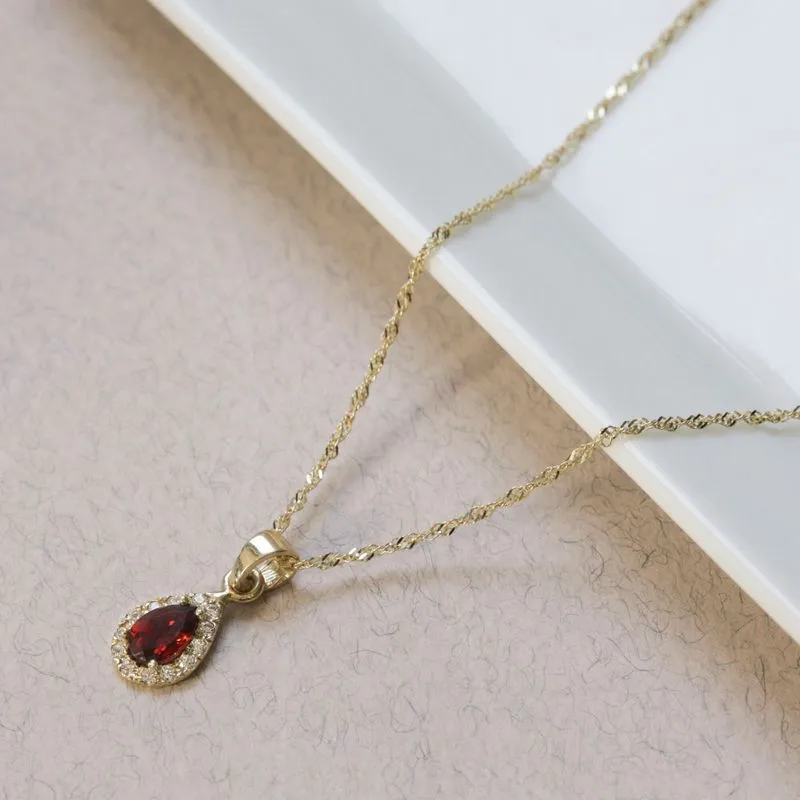 14K Gold Garnet Teardrop Pendant