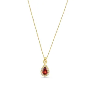 14K Gold Garnet Teardrop Pendant