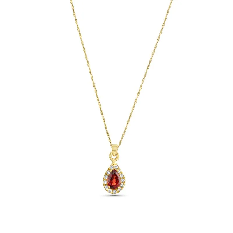 14K Gold Garnet Teardrop Pendant