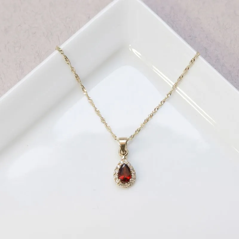 14K Gold Garnet Teardrop Pendant