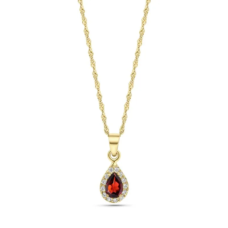14K Gold Garnet Teardrop Pendant