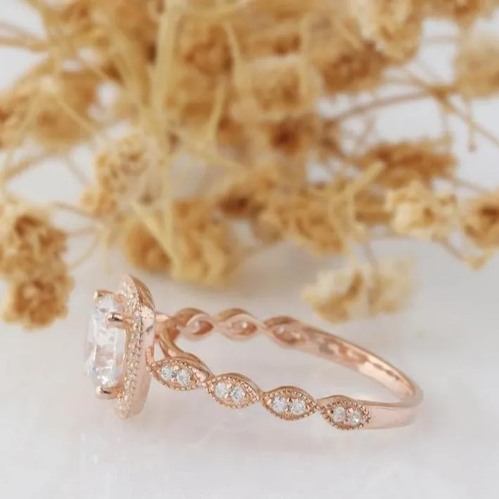 14k Rose Gold 1.2 Ct Round Cut Diamond Halo Engagement Ring