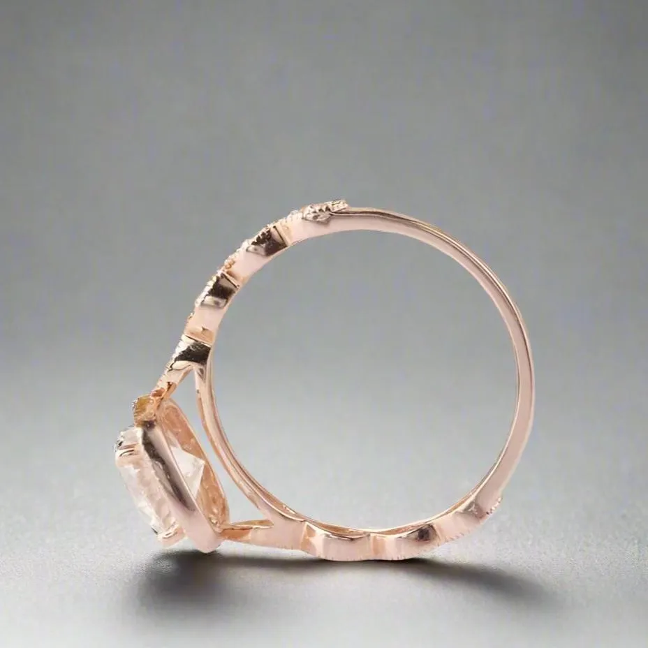14k Rose Gold 1.2 Ct Round Cut Diamond Halo Engagement Ring