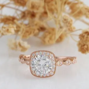 14k Rose Gold 1.2 Ct Round Cut Diamond Halo Engagement Ring