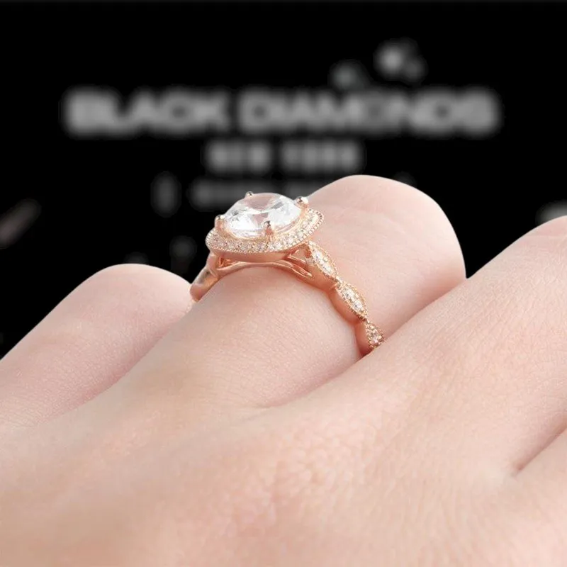 14k Rose Gold 1.2 Ct Round Cut Diamond Halo Engagement Ring