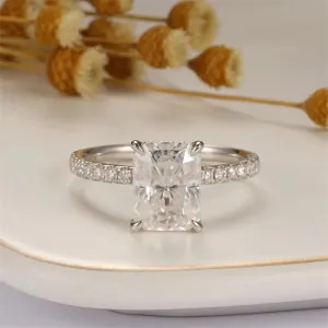 18k White Gold Radiant Cut 3.0 Ct Diamond Hidden Halo Engagement Ring