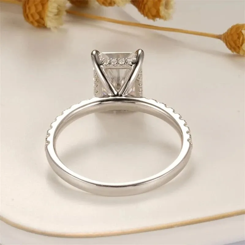 18k White Gold Radiant Cut 3.0 Ct Diamond Hidden Halo Engagement Ring