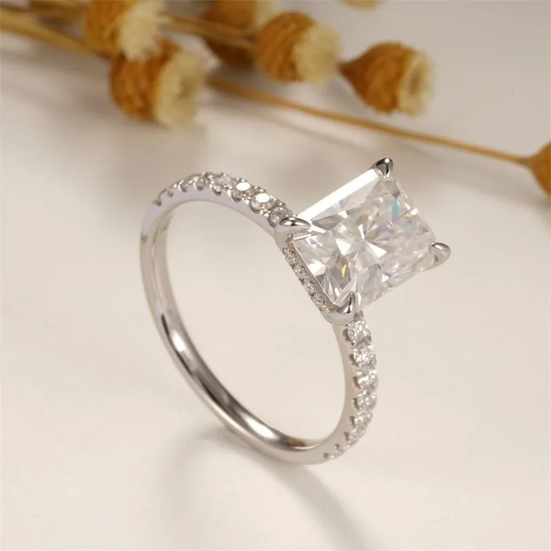 18k White Gold Radiant Cut 3.0 Ct Diamond Hidden Halo Engagement Ring