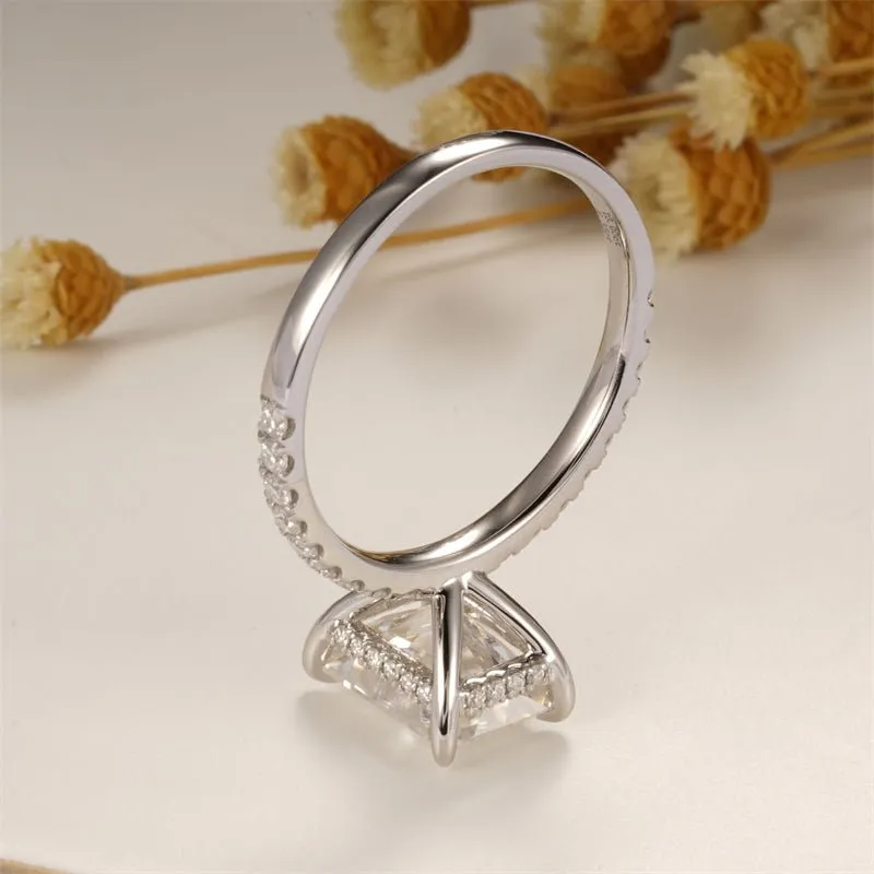 18k White Gold Radiant Cut 3.0 Ct Diamond Hidden Halo Engagement Ring