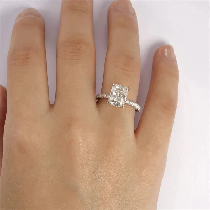 18k White Gold Radiant Cut 3.0 Ct Diamond Hidden Halo Engagement Ring