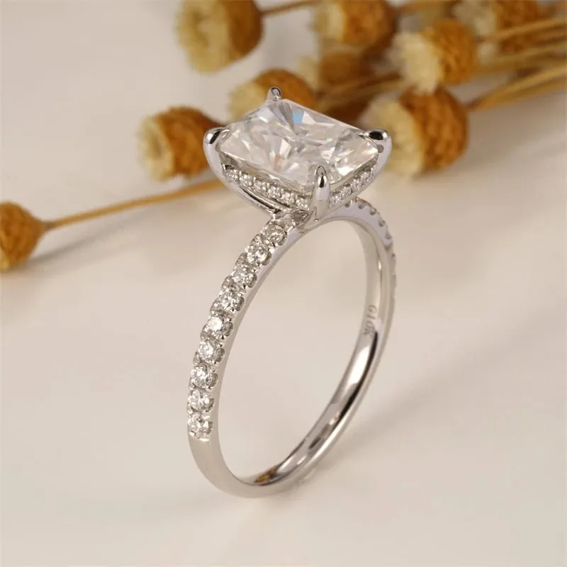 18k White Gold Radiant Cut 3.0 Ct Diamond Hidden Halo Engagement Ring