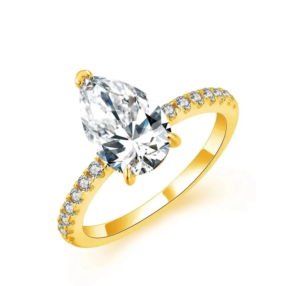 18k Yellow Gold 3.0 Ct Pear Cut Diamond Engagement Ring