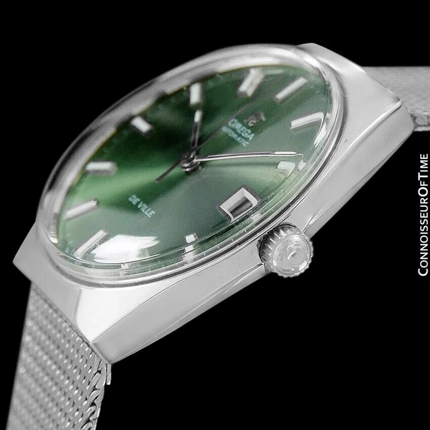 1970's Omega De Ville Vintage Mens Automatic Classic Retro Money Green Dial Watch - Stainless Steel