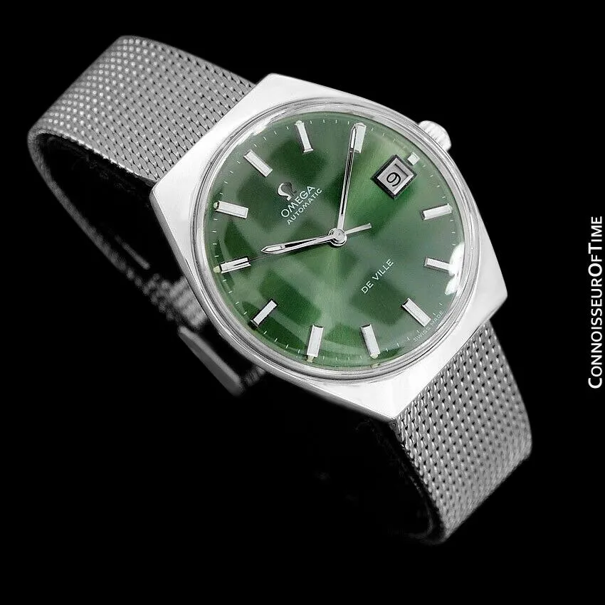 1970's Omega De Ville Vintage Mens Automatic Classic Retro Money Green Dial Watch - Stainless Steel
