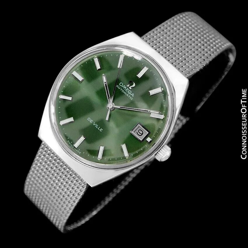 1970's Omega De Ville Vintage Mens Automatic Classic Retro Money Green Dial Watch - Stainless Steel