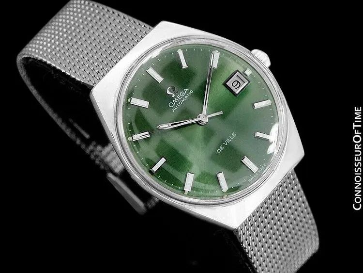1970's Omega De Ville Vintage Mens Automatic Classic Retro Money Green Dial Watch - Stainless Steel