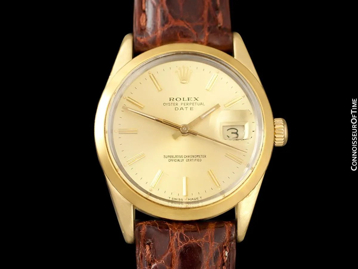 1984 Rolex Oyster Perpetual Date Ref. 15505 Mens Quick-Setting Gold Shell Watch - 14K Gold & Stainless Steel