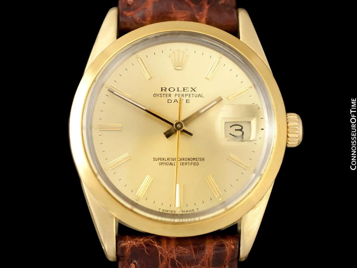 1984 Rolex Oyster Perpetual Date Ref. 15505 Mens Quick-Setting Gold Shell Watch - 14K Gold & Stainless Steel