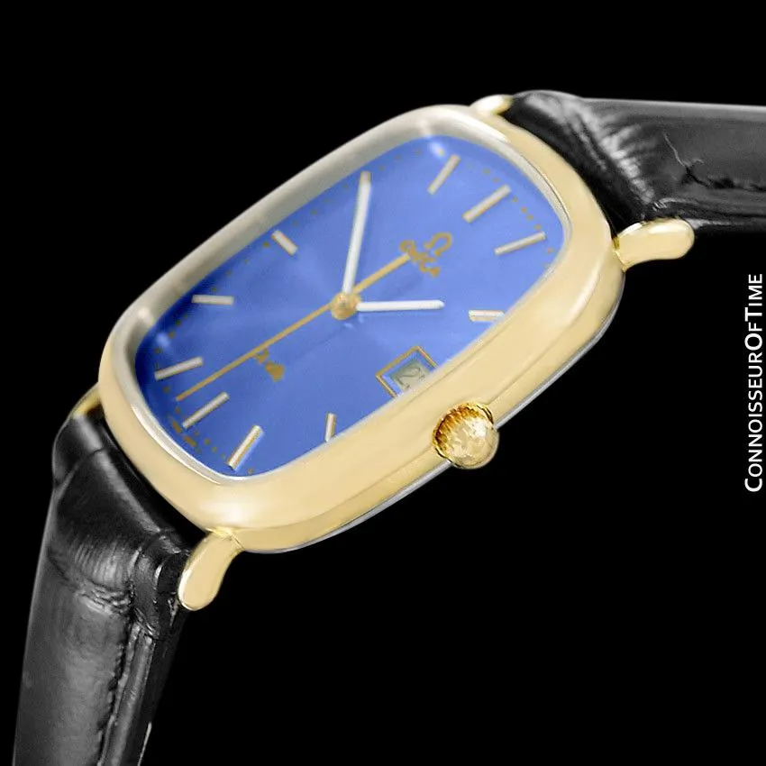 1988 Omega De Ville Mens Vintage Midsize Ultra Thin Cushion Watch - 18K Gold Plated and Stainless Steel