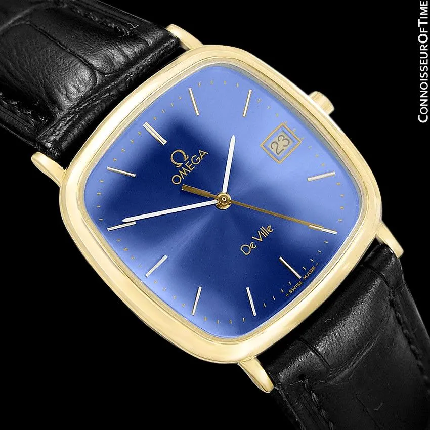 1988 Omega De Ville Mens Vintage Midsize Ultra Thin Cushion Watch - 18K Gold Plated and Stainless Steel