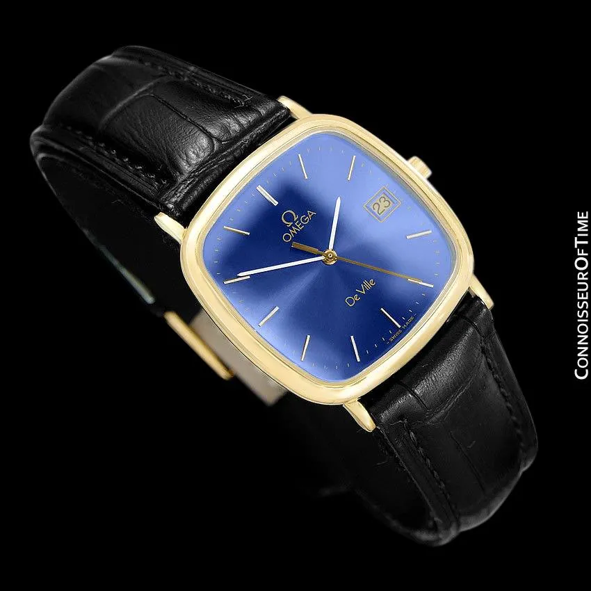 1988 Omega De Ville Mens Vintage Midsize Ultra Thin Cushion Watch - 18K Gold Plated and Stainless Steel