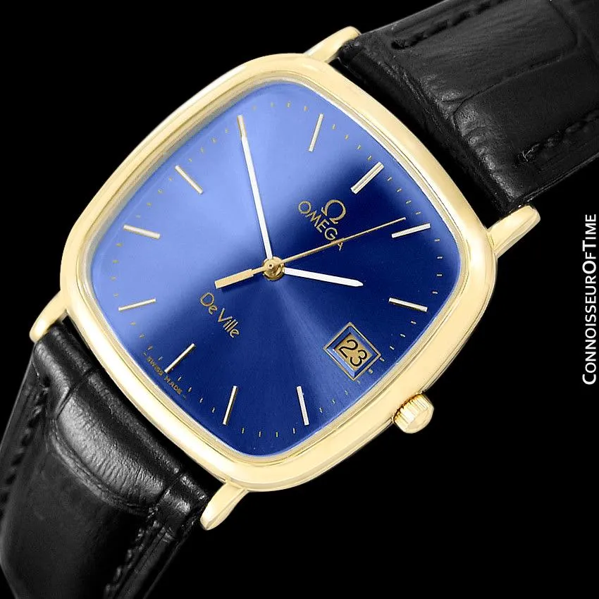 1988 Omega De Ville Mens Vintage Midsize Ultra Thin Cushion Watch - 18K Gold Plated and Stainless Steel