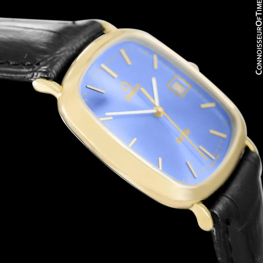 1988 Omega De Ville Mens Vintage Midsize Ultra Thin Cushion Watch - 18K Gold Plated and Stainless Steel