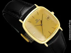 1989 Omega De Ville Mens Vintage Midsize Ultra Thin Cushion Watch - 18K Gold Plated and Stainless Steel