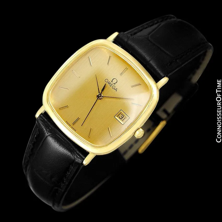 1989 Omega De Ville Mens Vintage Midsize Ultra Thin Cushion Watch - 18K Gold Plated and Stainless Steel