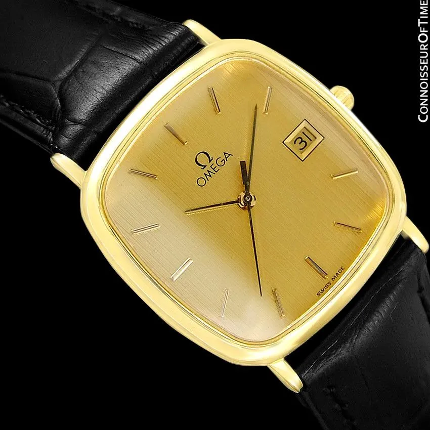 1989 Omega De Ville Mens Vintage Midsize Ultra Thin Cushion Watch - 18K Gold Plated and Stainless Steel