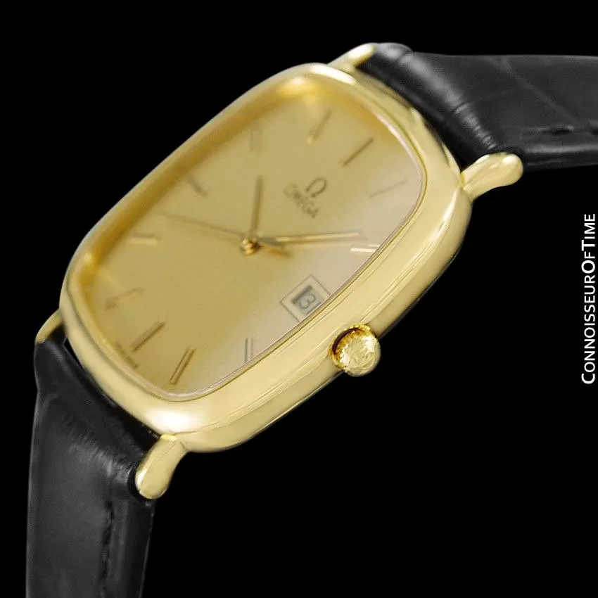 1989 Omega De Ville Mens Vintage Midsize Ultra Thin Cushion Watch - 18K Gold Plated and Stainless Steel