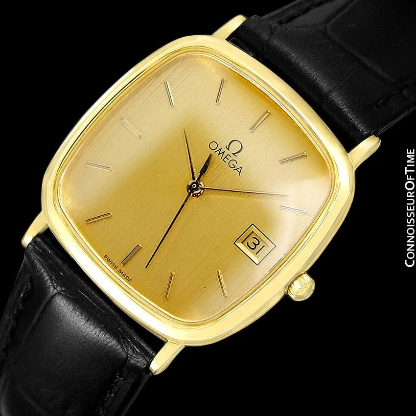 1989 Omega De Ville Mens Vintage Midsize Ultra Thin Cushion Watch - 18K Gold Plated and Stainless Steel