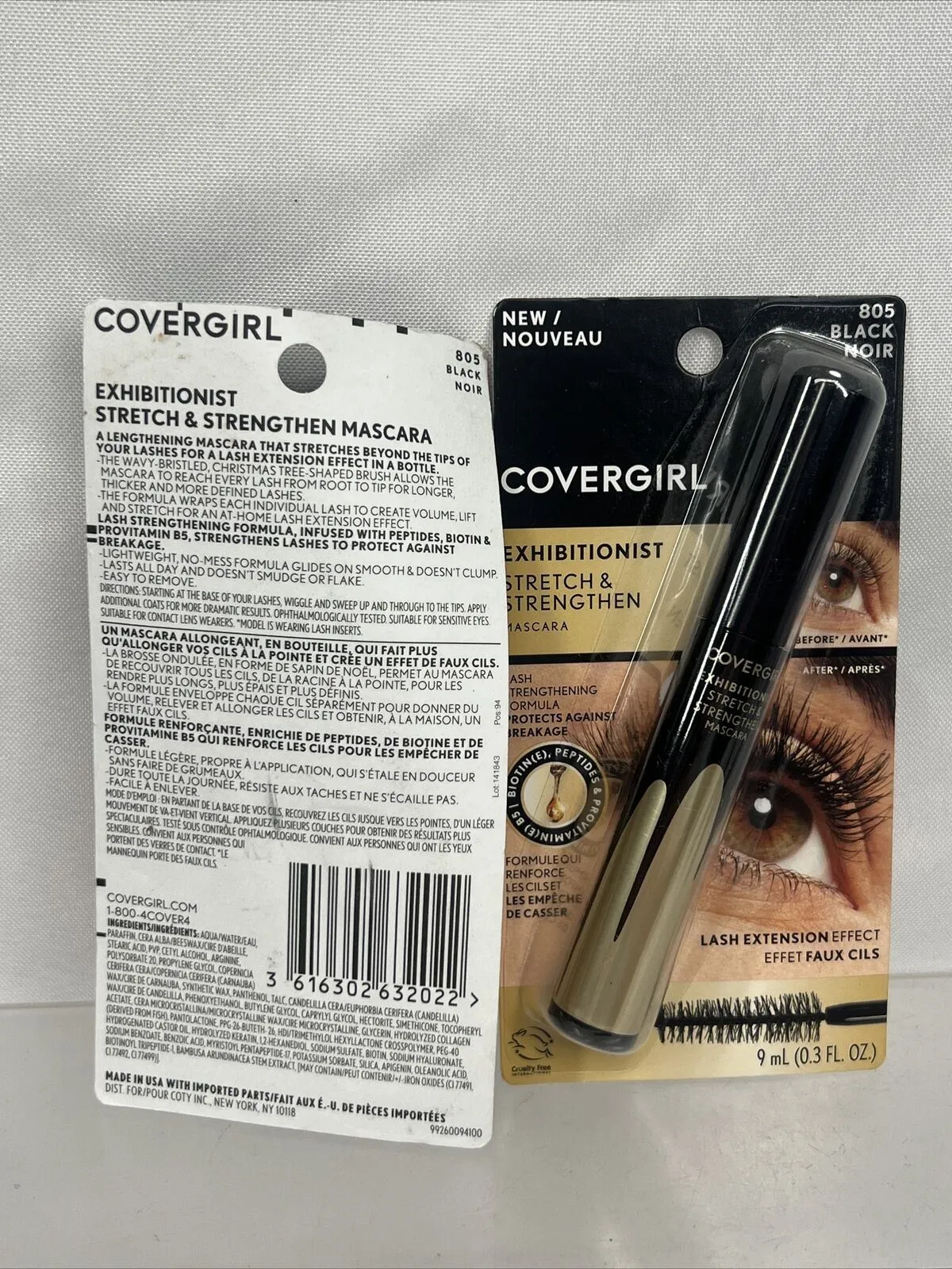 (2) Covergirl 805 BLACK Exhibitionist Stretch & Strengthen Mascaras
