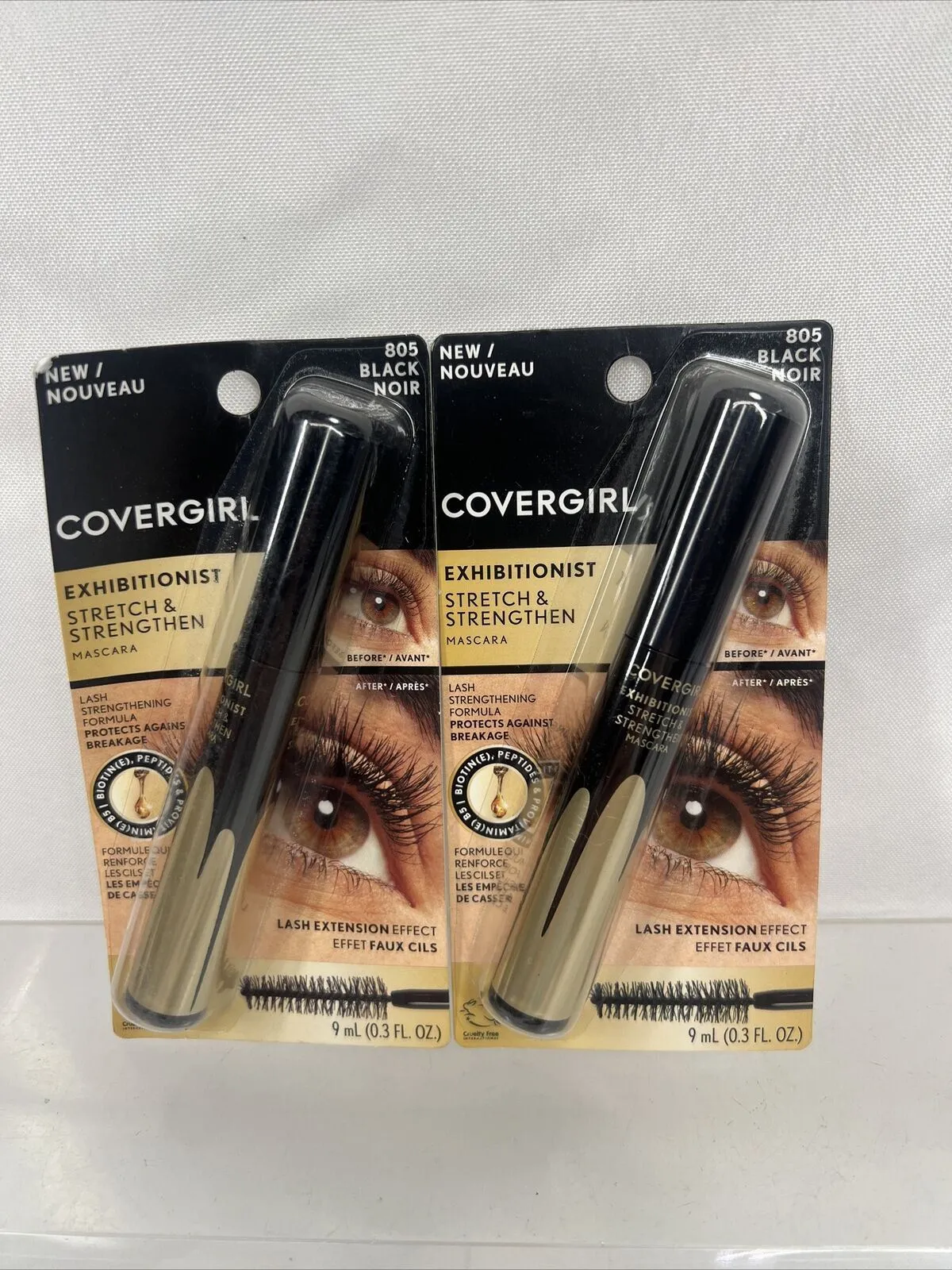 (2) Covergirl 805 BLACK Exhibitionist Stretch & Strengthen Mascaras