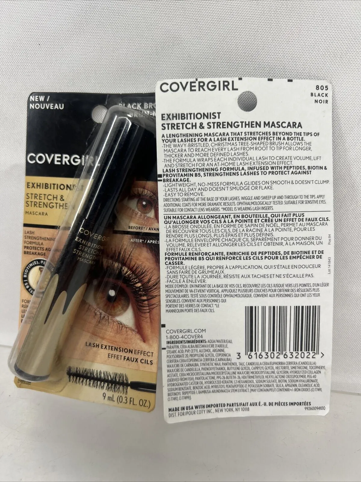 (2) Covergirl 805/810 BLACK Brown Exhibitionist Stretch & Strengthen Mascaras