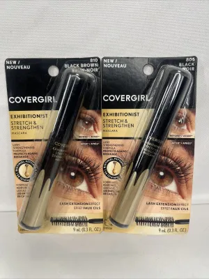 (2) Covergirl 805/810 BLACK Brown Exhibitionist Stretch & Strengthen Mascaras