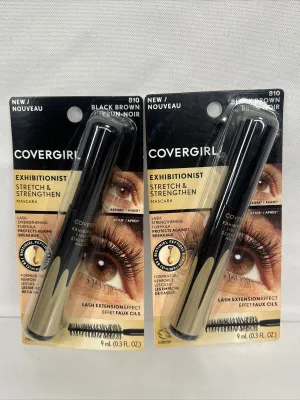 (2) Covergirl 810 BLACK BROWN Exhibitionist Stretch & Strengthen Mascaras