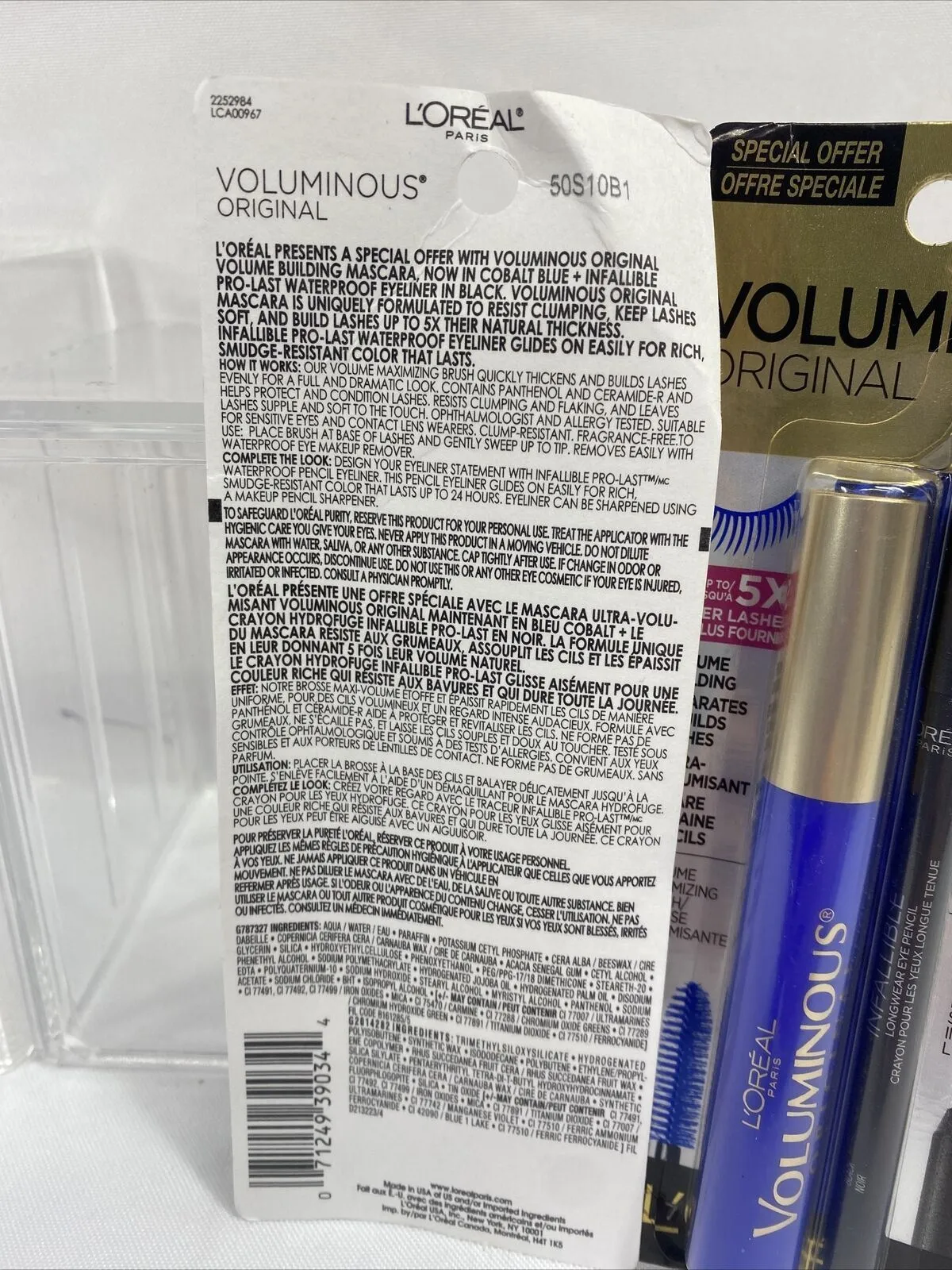 (2) L'Oréal 706 Cobalt Blue Voluminous Mascara Black Eyeliner Pencil